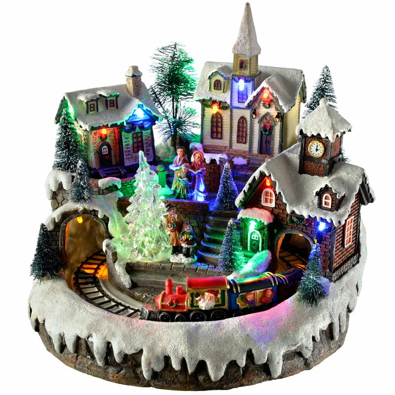 The Seasonal Aisle Pre Lit Led Musical Animated Christmas Village Scene With Rotating Train